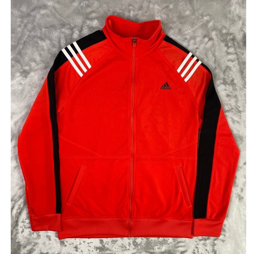 Adidas Track Jacket Men Large Red G77017 Climalite Full Zip 3-Stripe Sportswear